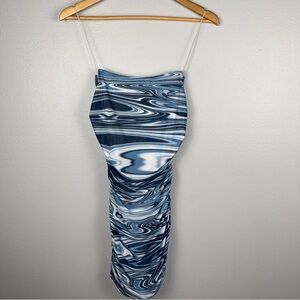 Et Clet Womens Medium Blue Dress Swirl Marble Print Sleeveless Mini Tube Bodycon